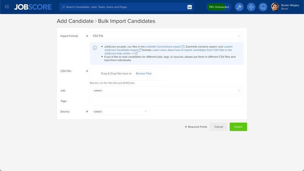 Bulk import candidates page