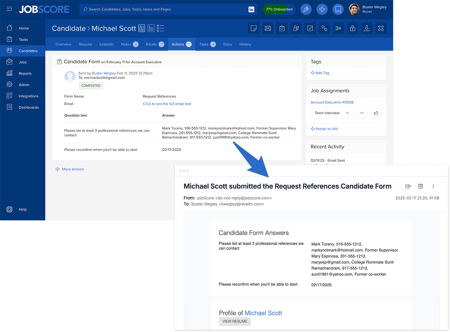 Forms of the candidate Jobscore