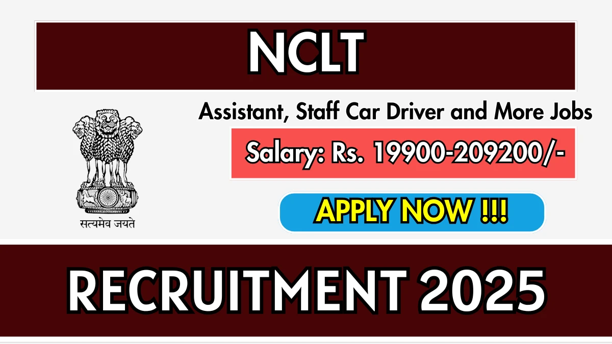 NCLT Recruitment 2025 - Apply Offline for 96 Assistant, Staff Car Driver and More Posts Before October 04