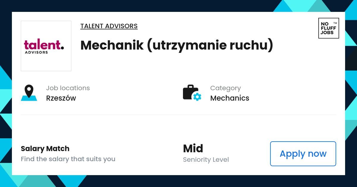 Mechanik (UTRZYMANIE RUCHU) Job | Mechanics Talent consultants Rzeszów