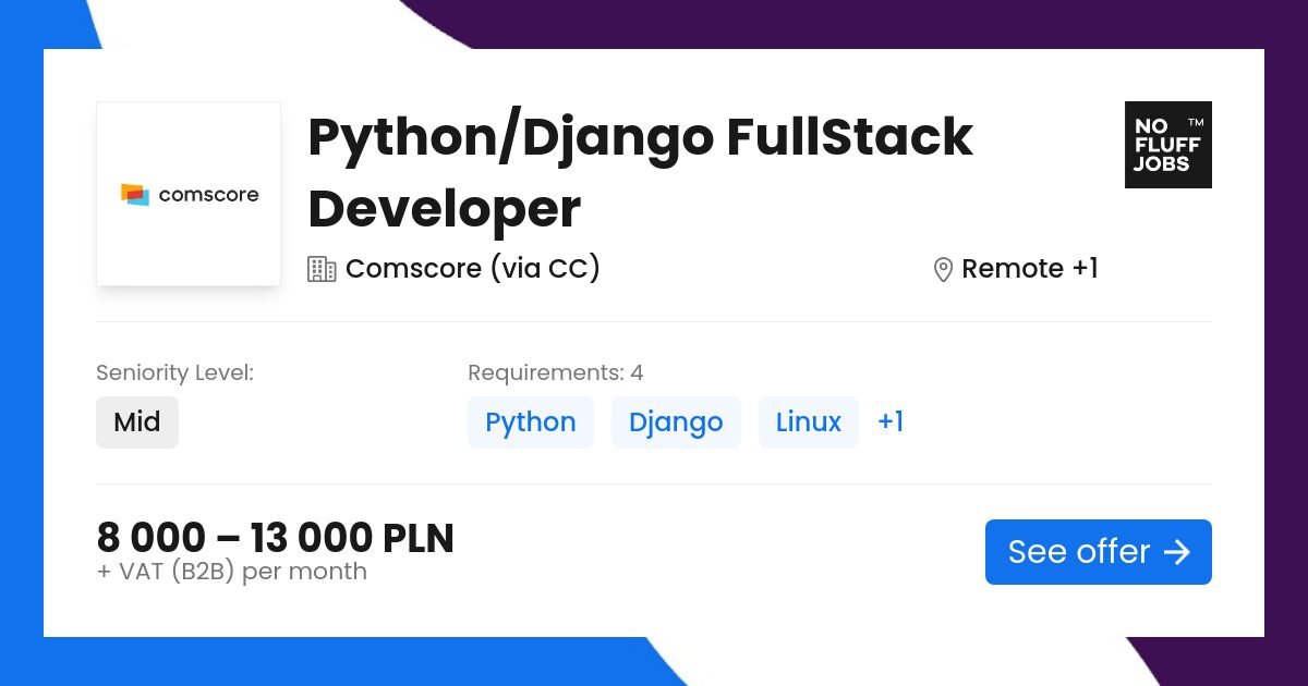 Python/Django FullStack Developer Job | fullstack | comScore (via CC) | far
