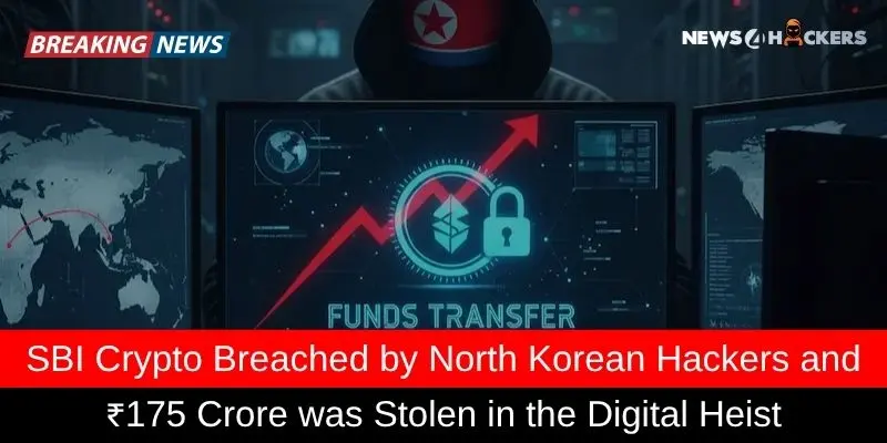 Breaking news showing SBI Crypto hack by North Korean hackers with ₹175 crore stolen in a major cyber heist.