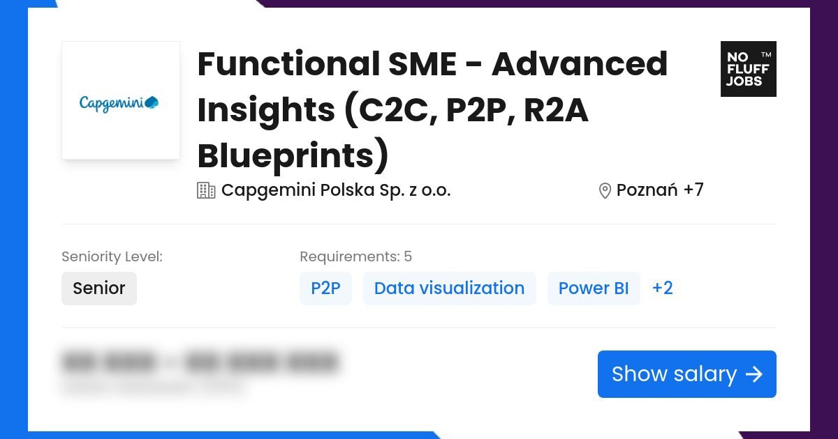 SME Functionality - Advanced Insights (C2C, P2P, R2A Diagrams) | data | Capgemini Polska | Poznań