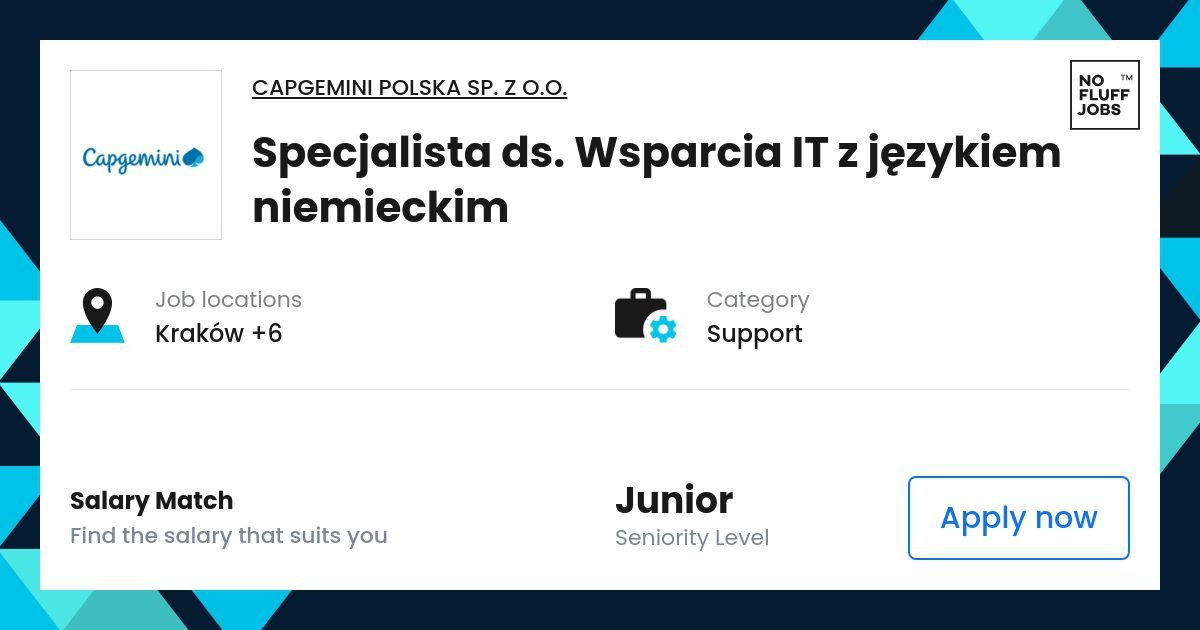 Specialista DS. Wsparcia IT Z Językiem Niemieckim Job | Support Capgemini Polska | Carako