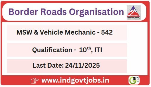 Use of the border road organization 2025 application 542 MSW, vehicle mechanics jobs